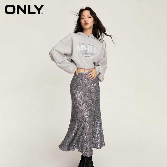 ONLY Winter Fashion Versatile Stretch Sequined Fishtail Midi Skirt Women's 123416008