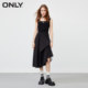 ONLY temperament suspender tea skirt dress irregular skirt hem small black skirt waist square collar slim dress women's dress