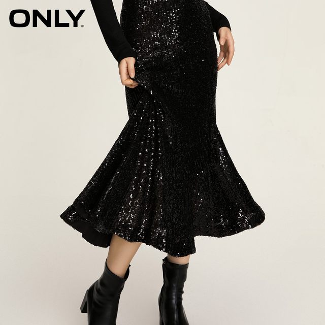 ONLY Winter Fashion Versatile Stretch Sequined Fishtail Midi Skirt Women's 123416008