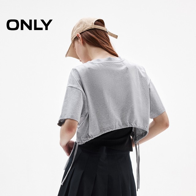ONLY2025 Summer New Letter Print Drawstring Hem Loose Round Neck Set Short T-Shirt for Women