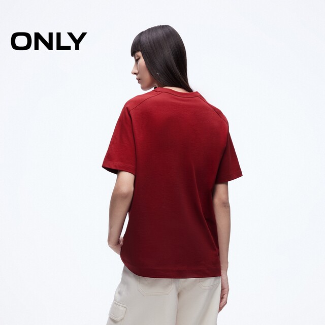 ONLY2025 summer new fashionable old printed raglan round neck loose fit pure cotton short-sleeved T-shirt for women