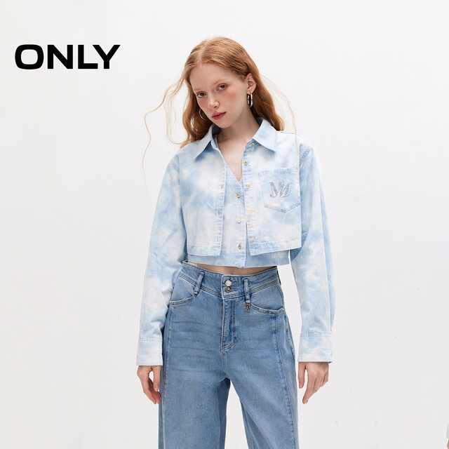 ONLY summer design sense two-piece set retro denim short long-sleeved shirt for women 124262005
