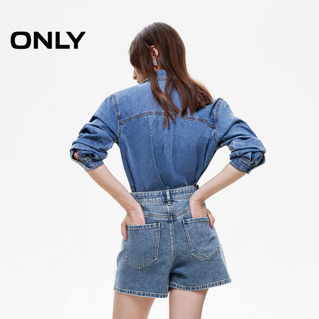 ONLY2025 summer new style irregular heavy industry hot diamond high waist slimming A-line skirt shorts jeans for women
