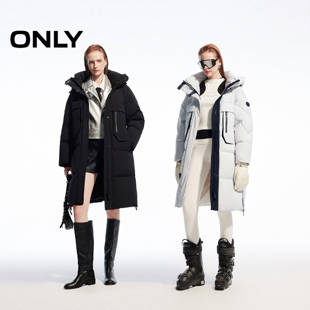 ONLY Winter 90 White Duck Down Three-proof Heat Storage Loose Long Down Jacket Women 124412023