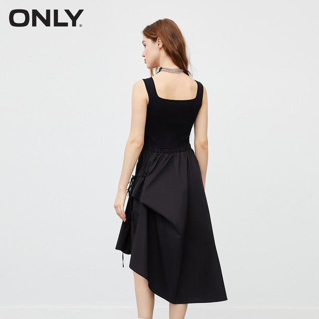 ONLY temperament suspender tea skirt dress irregular skirt hem small black skirt waist square collar slim dress women's dress