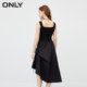 ONLY temperament suspender tea skirt dress irregular skirt hem small black skirt waist square collar slim dress women's dress