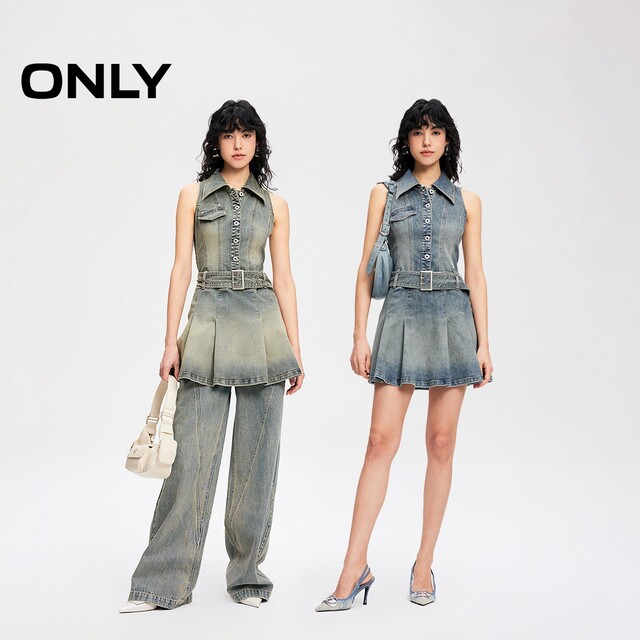 ONLY2025 summer new cool fabric fashionable hot girl versatile slim lapel denim dress

