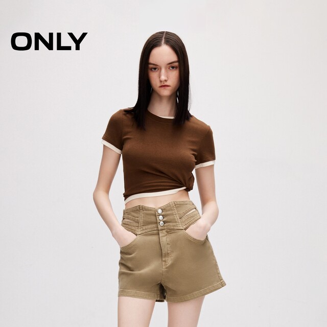 ONLY summer ballet style splicing A-line high waist shorts wide-leg jeans for women 124243053