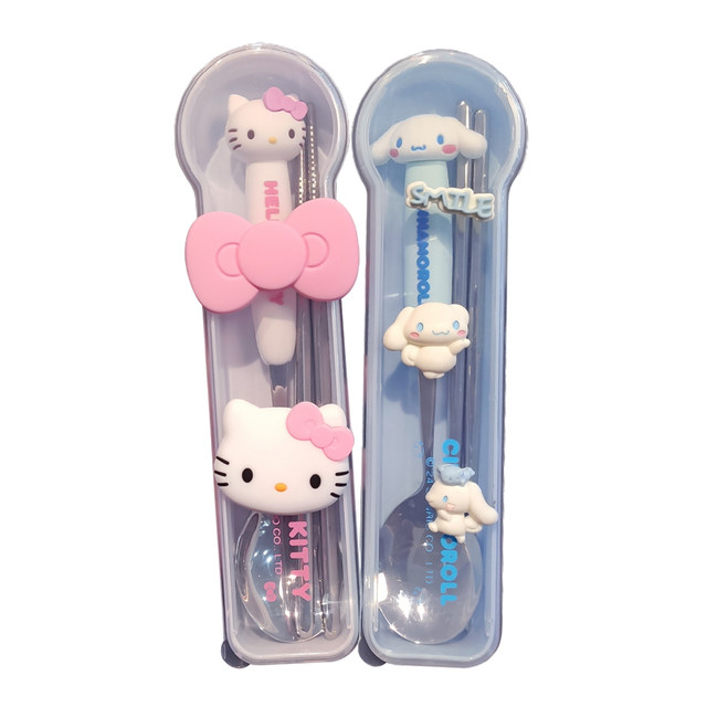 
Genuine Sanrio 304 stainless steel portable tableware single children's cartoon chopsticks spoon office worker three-piece set