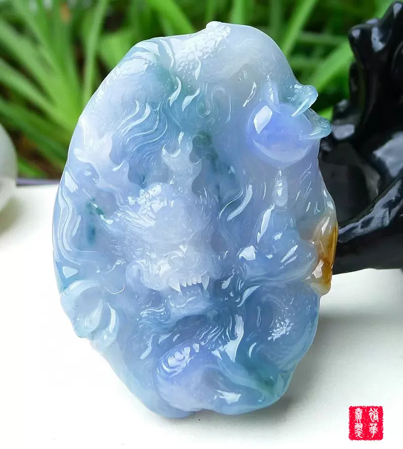 缅甸翡翠玉双三彩龙牌红黄翡观音关公貔貅挂件如意