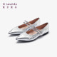 Lairsdan new fashionable silver sheepskin pointed toe flat-sole Mary Jane single shoes for women 12420