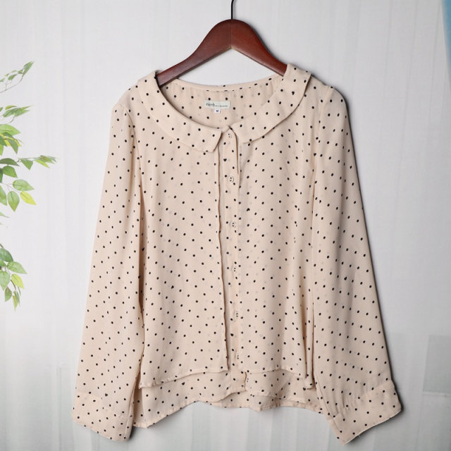 Vintage Retro Vintage Mid-length Polka Dot Plaid Print Diamond Spring and Summer Women's Shirt Y341