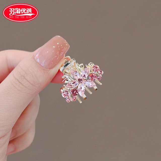 Super fairy crystal cherry blossom small scratching flower hair clip forehead hair clip mini side bangs small butterfly hair clip
