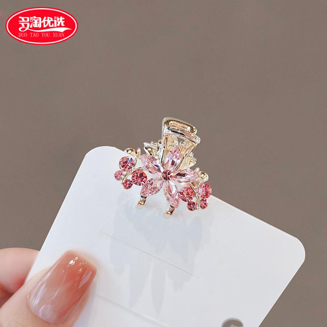 Super fairy crystal cherry blossom small scratching flower hair clip forehead hair clip mini side bangs small butterfly hair clip
