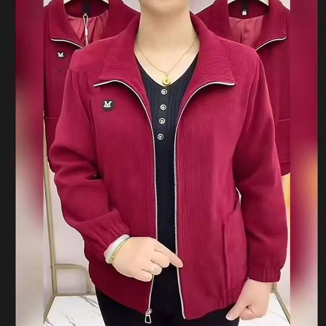 2025 new corduroy jacket mother casual jacket middle-aged and elderly women's autumn and winter solid color large-size long-sleeved top