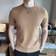 Trending short -sleeved sweater men's solid color knitwear slim bottoming shirt stands up and collar half -sleeved coat T -shirt and half -high collar shirt
