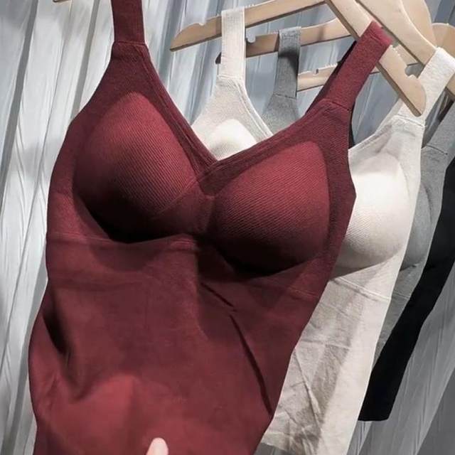 
2025 autumn and winter new fashion style with breast pads and fleece suspender beautiful back for women versatile V-neck inner warm vest