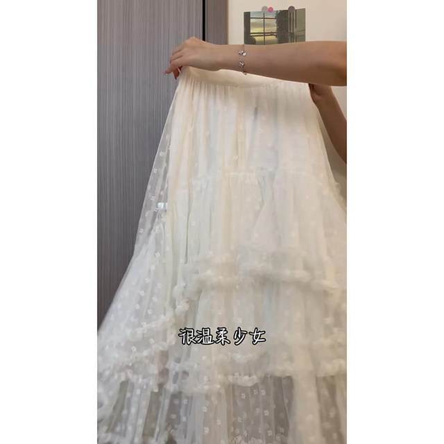 2025 autumn and winter new Korean style fashion heavy industry elastic waist lace ear skirt women's sweet super fairy skirt
