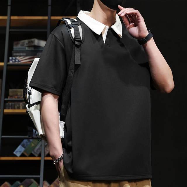 
OBCY fashionable youth men's wear A antibacterial summer casual short-sleeved T-shirt color-blocked lapel POLO shirt P commuting style