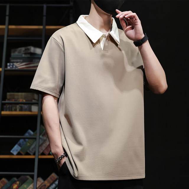 
OBCY fashionable youth men's wear A antibacterial summer casual short-sleeved T-shirt color-blocked lapel POLO shirt P commuting style