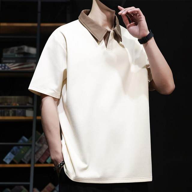 
OBCY fashionable youth men's wear A antibacterial summer casual short-sleeved T-shirt color-blocked lapel POLO shirt P commuting style