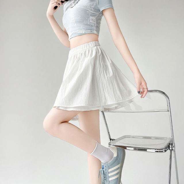 Ballet style white short skirt and skirt for women in spring and summer hot high waist slim A-line fluffy ruffle cake skirt