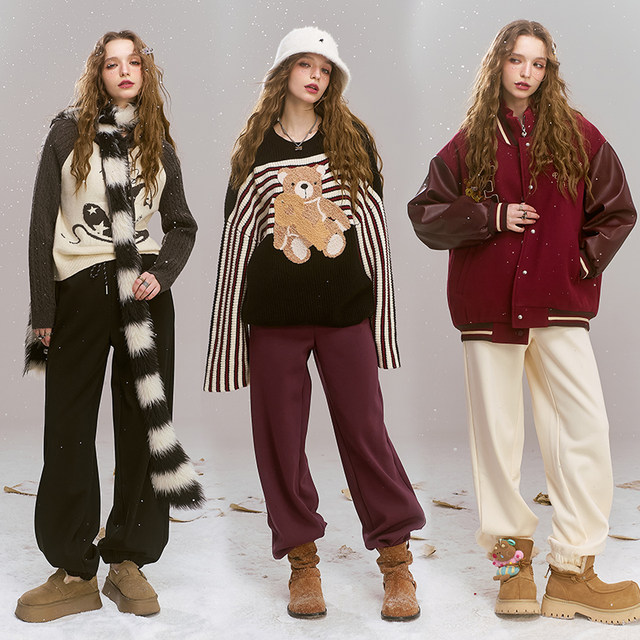 Fairy pocket white plus velvet sports casual pants female 2024 winter new loose and skinny pants