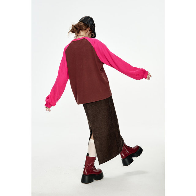 Fairy pocket retro high waist stitching half -body skirt female 2024 winter new skirt long skirt
