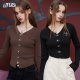 Fairy pocket red sweater for women 2025 spring new slim fit v-neck new Chinese style inner long-sleeved top