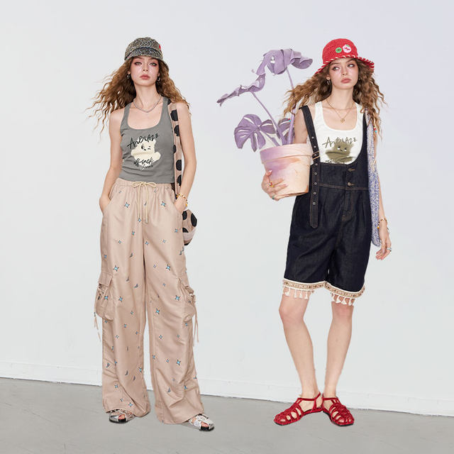 Fairy Pocket Cute Bear Printed Vest Sling Women's 2025 Summer New Slim Slim Sleeveless Top