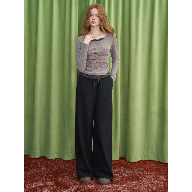 Fairy pocket black casual wide-leg pants for women in spring 2025 new slim and lazy style slack pants
