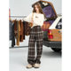 Fairy pocket slack retro plaid casual wide-leg pants for women 2025 spring new style pants