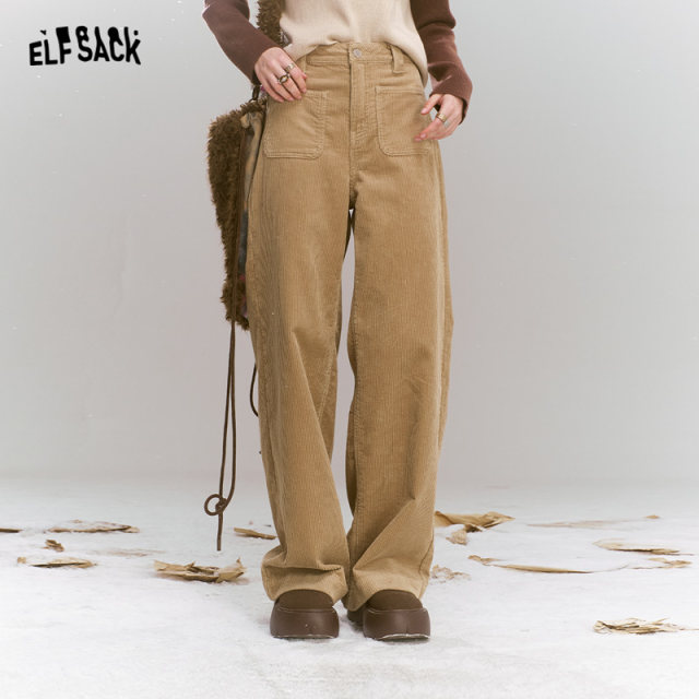 Fairy pocket retro corduroy straight-leg pants for women 2025 spring new loose slim casual wide-leg pants