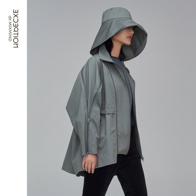 EXCEPTION Exception Women's Spring and Autumn Simple Fashion Gauze Cotton Trench Coat Waterproof Casual Solid Color Jacket