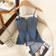 2025 irregular strapless denim sweet sling vest for women in summer wear slim hot girl with breast pad top
