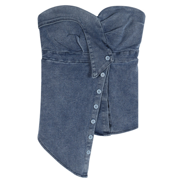 2025 irregular strapless denim sweet sling vest for women in summer wear slim hot girl with breast pad top
