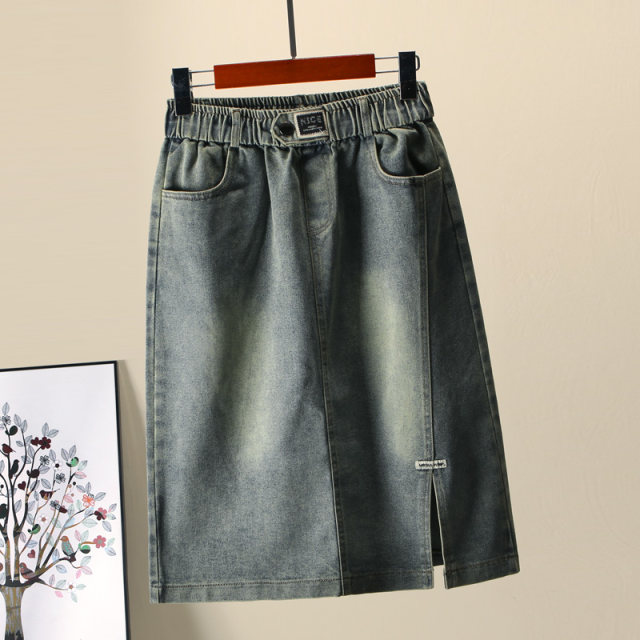 
Denim skirt for women in summer thin 2025 new loose a-line midi skirt elastic high waist elastic hip-pack skirt