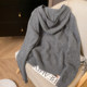 Xiao C home gray hooded long-sleeved cashmere sweater jacket for women 2025 spring and autumn new fashion pullover sweater knitted sweater
