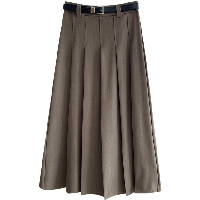 Retro -Oceanic pleated wrinkle Bidding skirt Women's autumn school style covering big leisure A -line long skirt