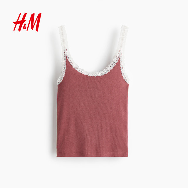 HM women's suspender 2025 summer new low round neck American slim lace sleeveless vest 1274285