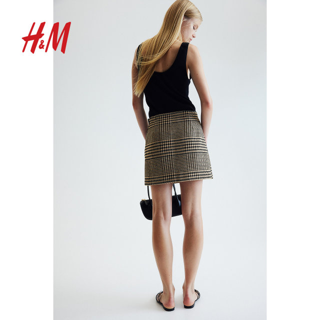 HM women's skirt summer fashionable high waist A-line slim mini plaid skirt 1245508
