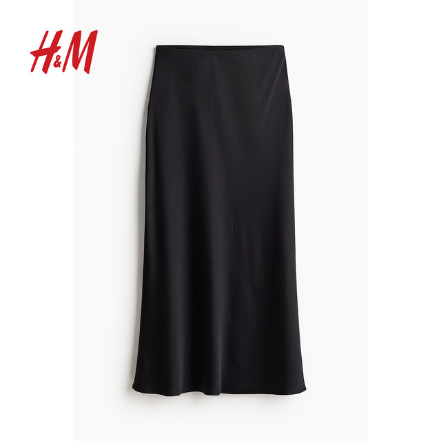 HM women's skirt summer slim high waist slim French soft drooping A-line skirt midi skirt 1246922