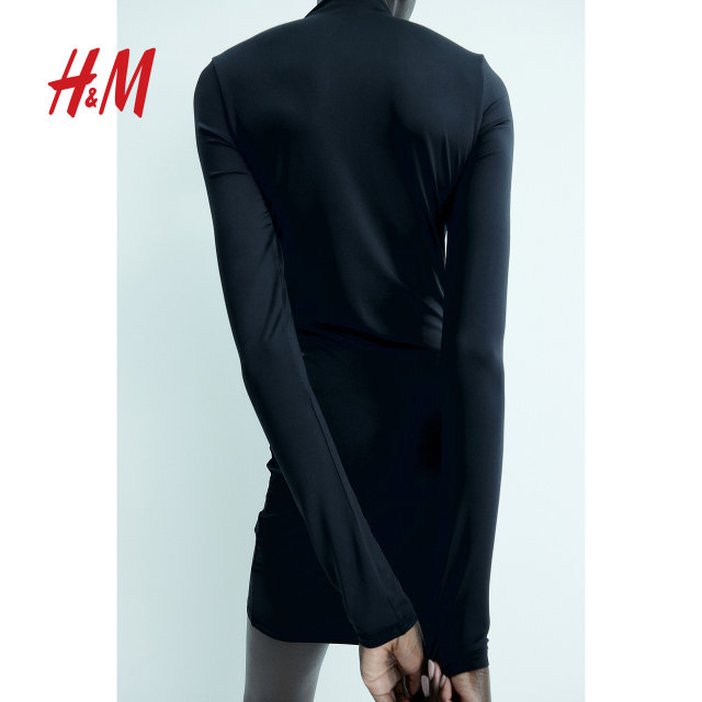 HM women's dress summer turtleneck slim and fashionable casual slim tight short skirt 1234799
