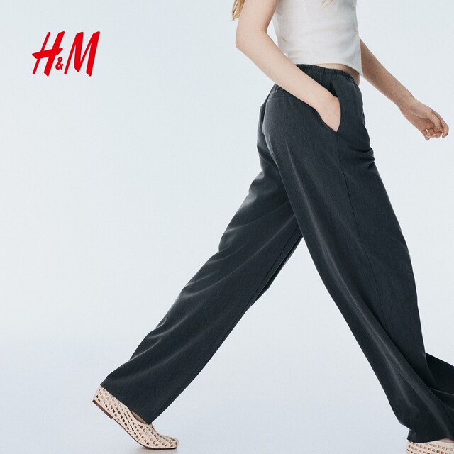 HM Women's Casual Pants 2025 Summer New Style Casual Simple Soft Twill Drawstring Trousers 1260947
