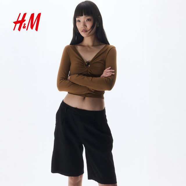 HM Women's Casual Pants 2025 Summer New Line Blended Knee Casual Commuter Fashion Shorts 1267176
