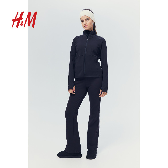 HM Women's Sports Jacket 2025 Summer New Stand Collar Warm Running Fitness Long Sleeve Jacket 1258747
