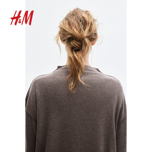 HM women's wool sweater summer round neck loose simple long sleeve French pullover sweater top 1247722
