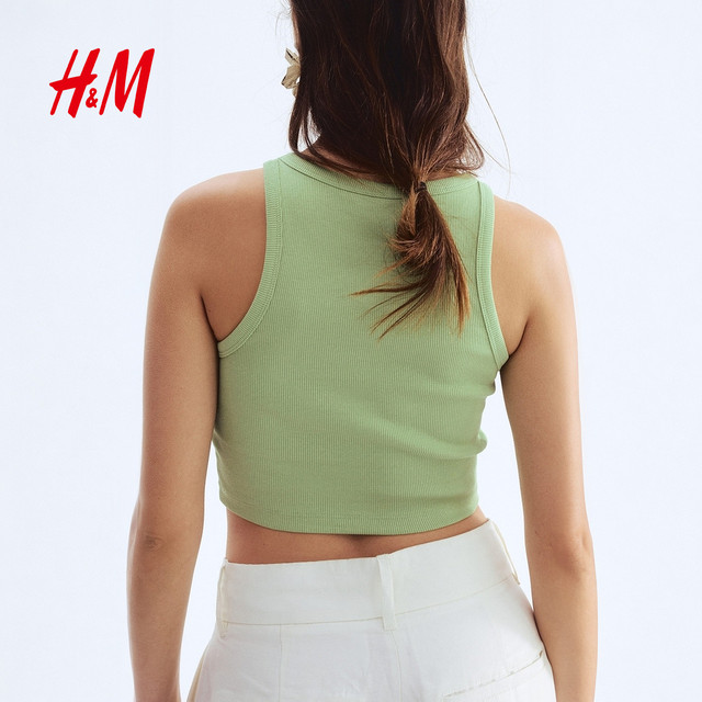 HM women's halter neck vest 2025 summer new slim fit and slim hot girl sleeveless and fresh short vest 1049251
