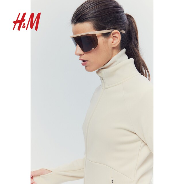 HM Women's Sports Jacket 2025 Summer New Stand Collar Warm Running Fitness Long Sleeve Jacket 1258747
