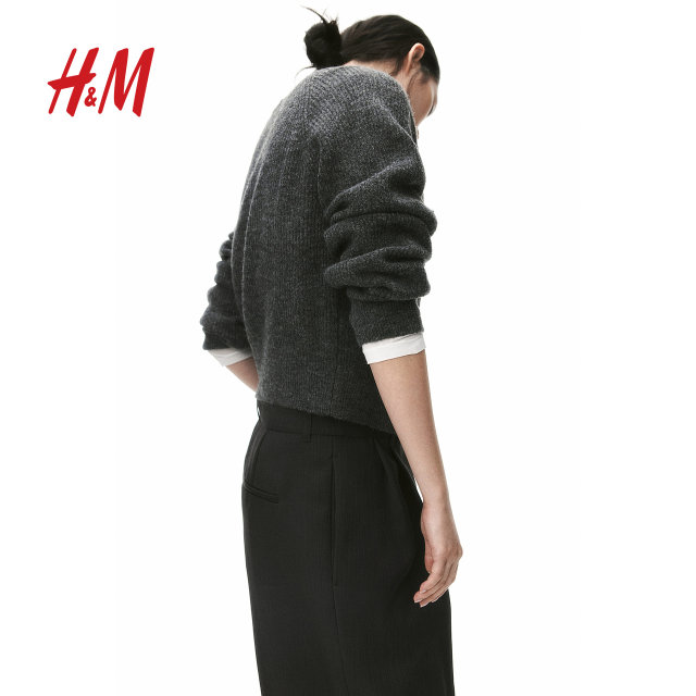 HM summer women's fashion casual and versatile solid color rib knitted cardigan 1263711